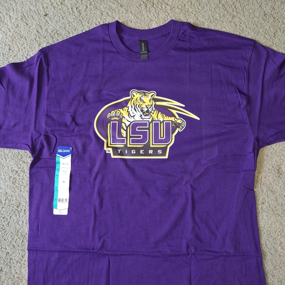 Gildan Purple Short Sleeve Tee LSU Tigers Logo Big Mans Size 2xl